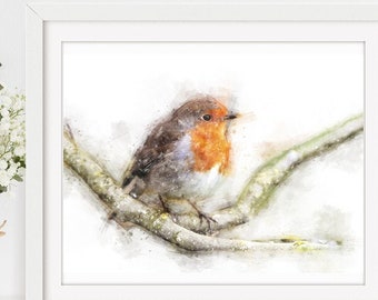 Watercolor Robin, Wall Art Print, Bird Print
