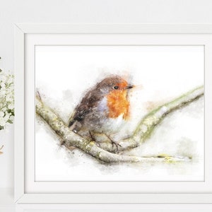 Watercolor Robin, Wall Art Print, Bird Print