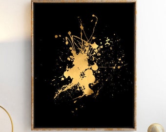 Ink Splatter Print, Splatter Gold Foil Print, Abstract Art, Modern Poster