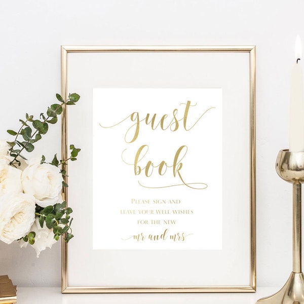 Guest Book Sign - Gold Foil Wedding Sign - Please Sign our Guest Book - Foil Reception Sign - Real Gold Foil Print