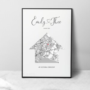 New Home Map Print,  Personalised Housewarming Gift, Moving New Home Gift