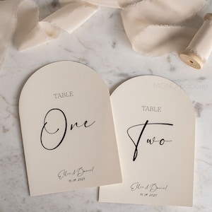 Carte con numero di tavolo ad arco, nomi di tavolo personalizzati, carte con numero di tavolo moderno