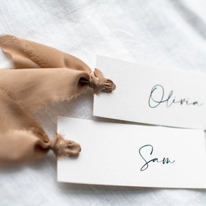 Modern mocha silk ribbon place card image 2