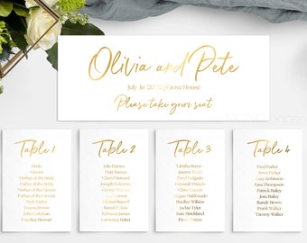 Gold Foil Seating Plan, Wedding Seating Plan, Party Table Plan