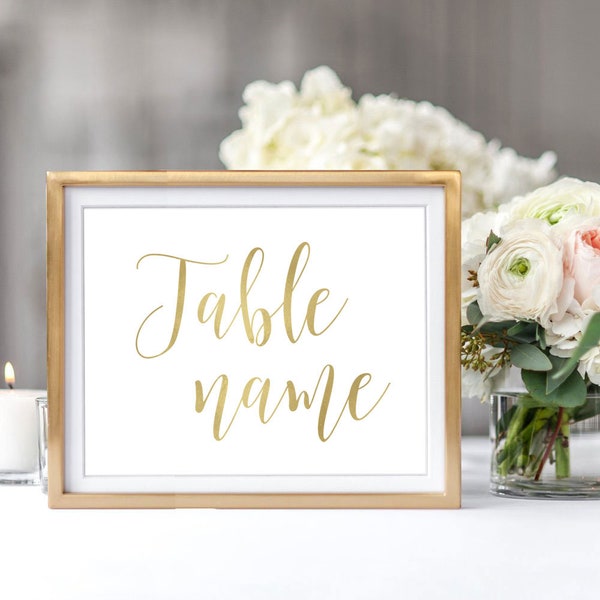 Custom Table Name Cards, Gold Foil Table Name, Gold Table Cards