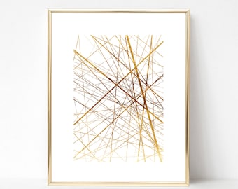 Abstract Lines Gold Foil Print – Modern Wall Art with Rose Gold Foil, Contemporary Decor & Gift Idea