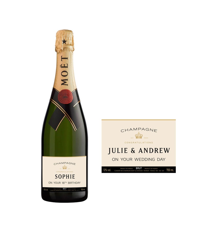 Personalised Champagne Bottle Label, Wedding Day bottle label, Birthday Custom Champagne Label image 1