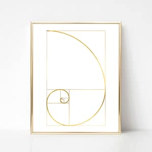 Golden Ratio, Fibonacci Spiral Print, Gold Foil Print, Contemporary Wall Art