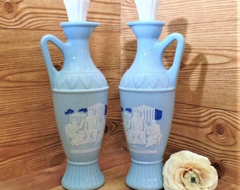 Vintage Jim Beam Milk Glass Liquor Decanters, Set of Two Barware Bottles, Colored Glass Bottles, Collectible Blue Bottles, Barware Gifts