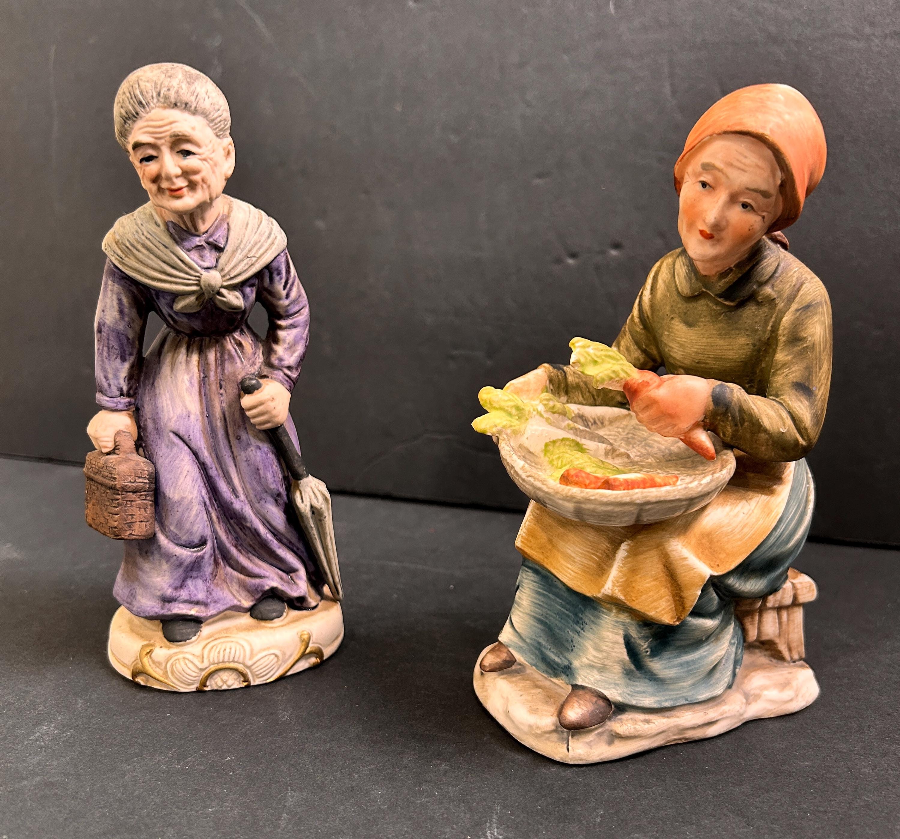 Norleans Porcelain Figurines: Mid-century Japan, Elderly Ladies