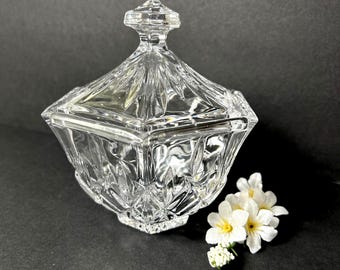 Evita Crystal Candy Dish, Lidded Trinket Dish