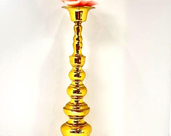 Homco Tall Brass Candlestick, Mid Century Modern Fireplace Decor