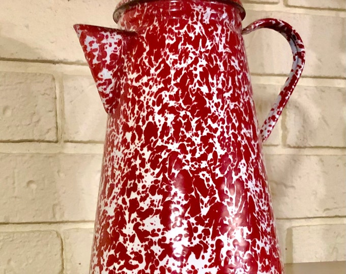 Splatterware Pot Red Splatterware Large Coffee Pot, Enamelware Pot, Farmhouse Décor ...