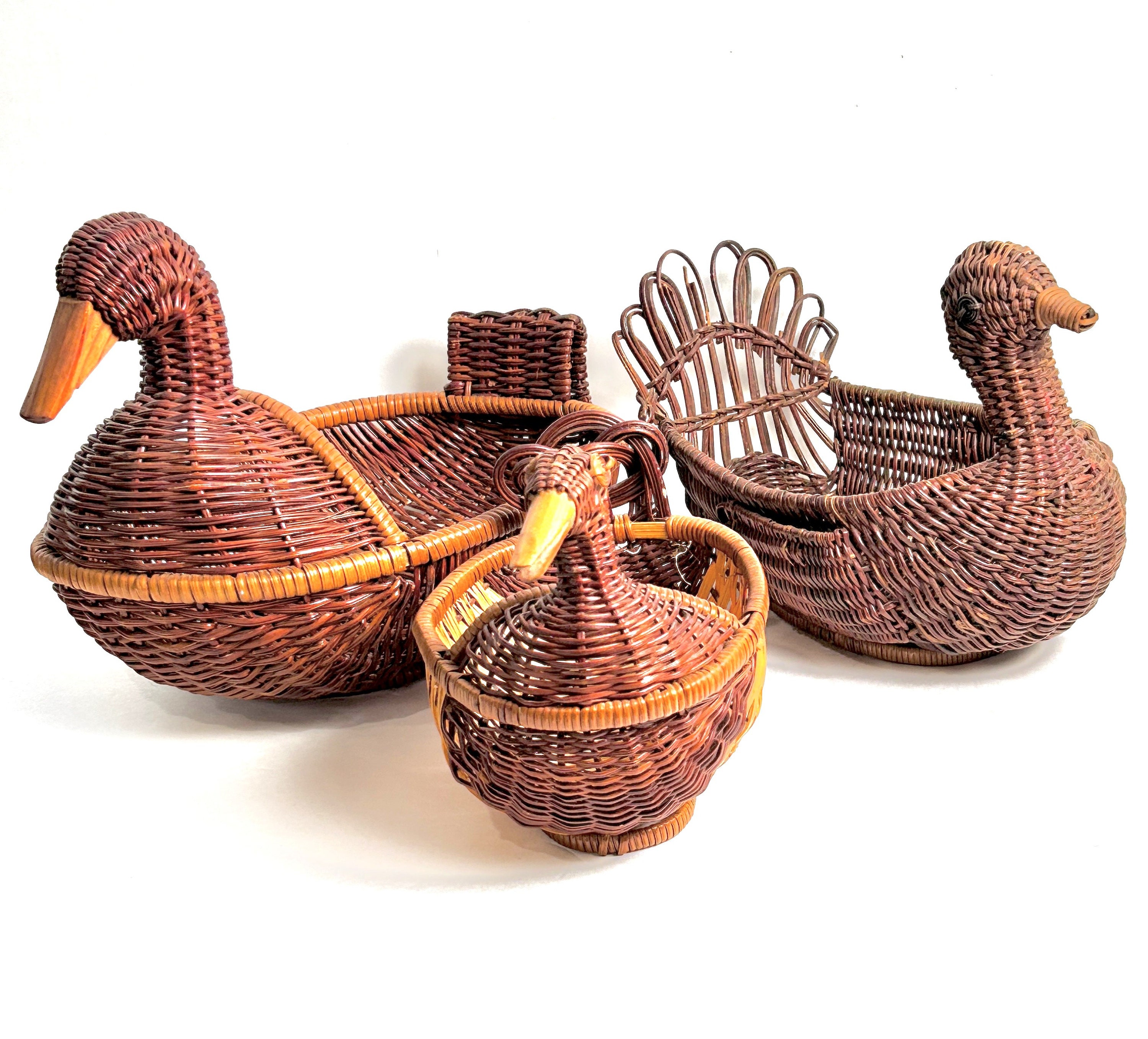 Oval Basket Misstic Basket Wicker Baskets, Set Of Three, Duck