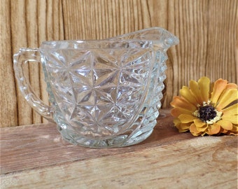 Vintage Anchor Hocking Stars and Bars Creamer, Small Clear Glass Creamer, Rustic Kitchen Cream Pitcher, Mid Century Kitchen Gifts for  Sis