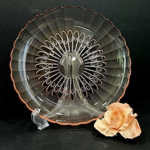 Libbey Pink Bouquet Glass Plate: 1960s Shabby Chic Decor