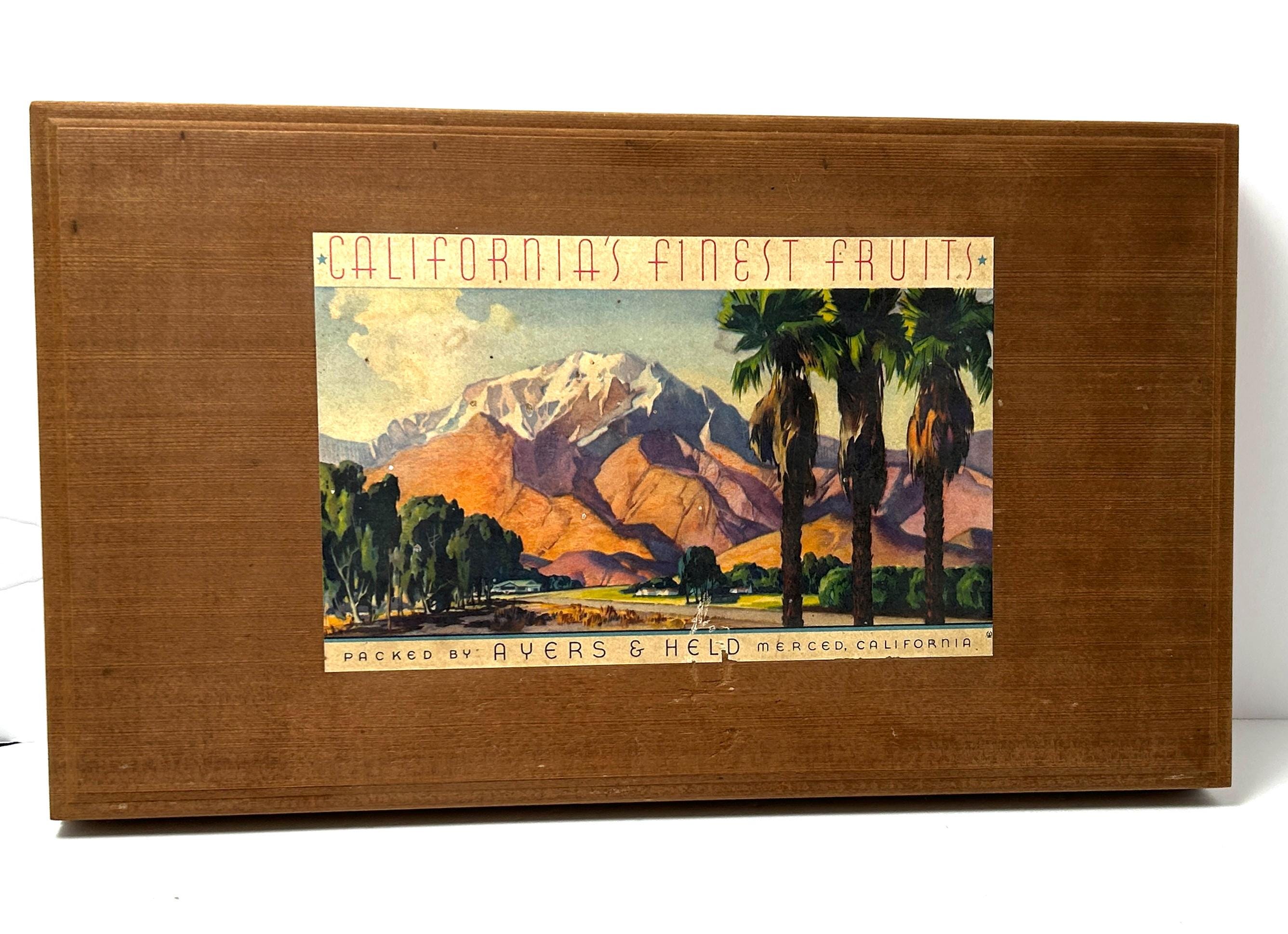 【USA vintage】デーツ　カリフォルニアスイーツ　木箱 アメリカ Redwood Fruit Box, California's Finest Fruit Label From Ayers