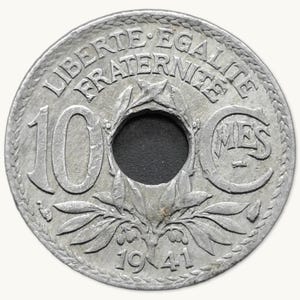 Moeda francesa - 1941 - 10 cêntimos Lindauer - Sublinhado sem ponto