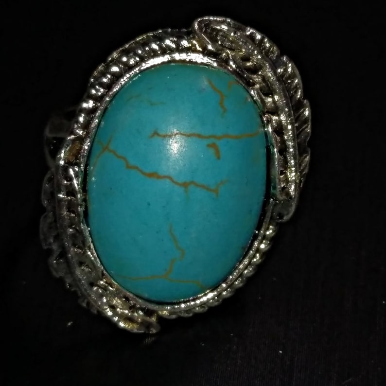 Silver plated and turquoise O 12-54 12 Ring Size 7 14
