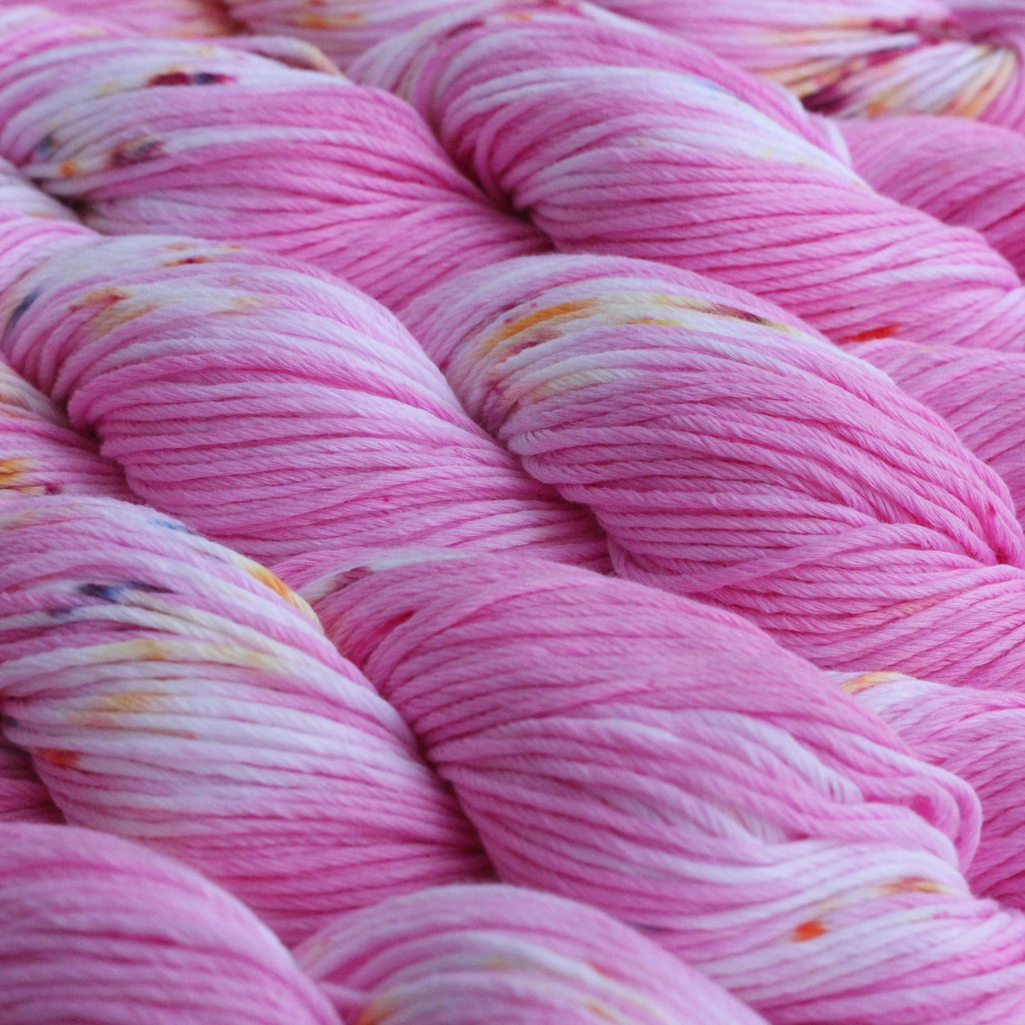 Hand dyed DK cotton yarn Pink speckled yarn BUBBLE GUM Etsy
