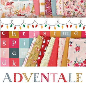 Adventale Christmas Collection Fat Quarter or Half Yard Bundle 16 fabrics in Pinks, Spruce Green and Gold  Nostalgic Christmas Quilt Bundle