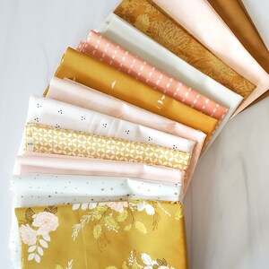 Curated Fat Quarter / Half Yard Bundle | Evermore Soft Pink & Golden Yellow Hues combine in this custom Art Gallery Fabric Bundle