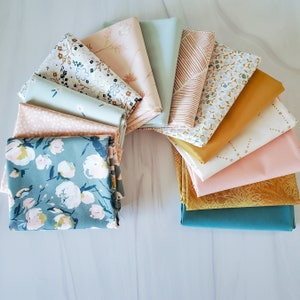 Everlasting Dreams 13 Fat Quarter | Half Yard Bundle in Muted Spruce, Pink & Gold in our curated Art Gallery Bundle 100% Premium Cotton