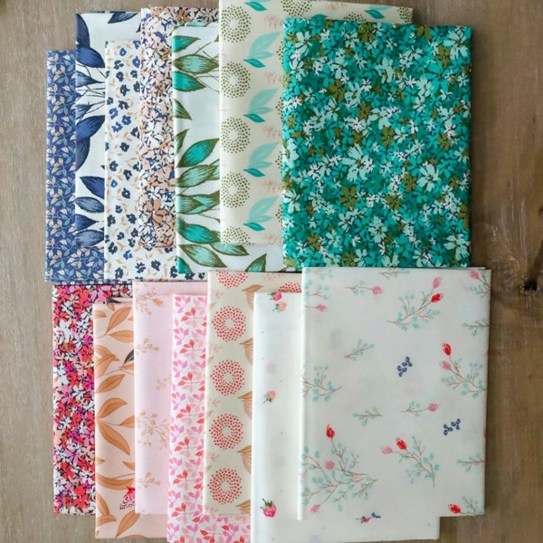 Haven 14 Fat Quarter or Half Yard Quilt Bundle by Amy Sinibaldi for Art Gallery Fabric in Soft Blue, Blush, Mint and Cream