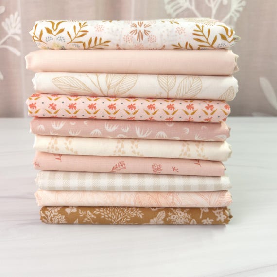 Sweet Grace Fat Quarter or Half Yard Bundle (10 pcs) | Peach, Pink, Cream & Tan Quilting Fabric | Baby Girl Quilt Fabric Set