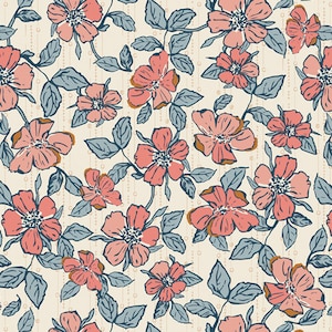 Crafted Blooms Vanilla | Homebody by Maureen Cracknell | Art Gallery Fabrics | Off the Bolt Yardage | Pink and Blue