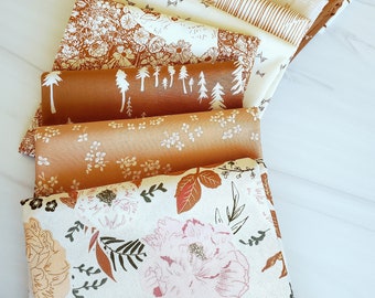 Wandering Woods Curated Fat Quarter Bundle 9 piece quilt bundle. 100% Cotton | Woodland Theme
