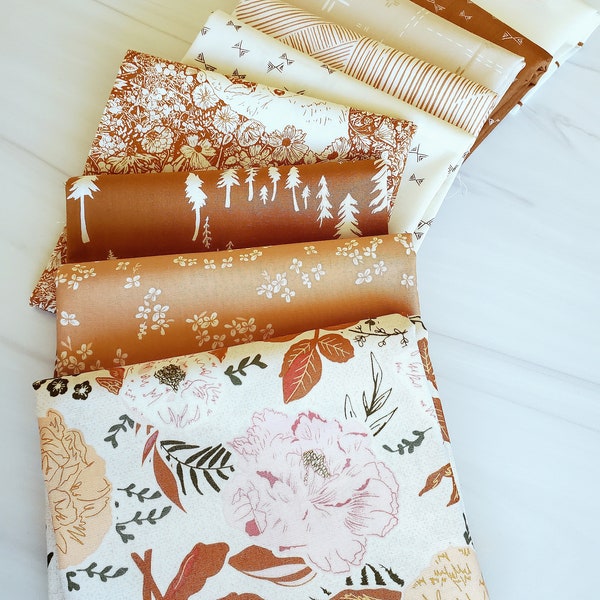 Wandering Woods Curated Fat Quarter Bundle 9 piece quilt bundle. 100% Cotton | Woodland Theme