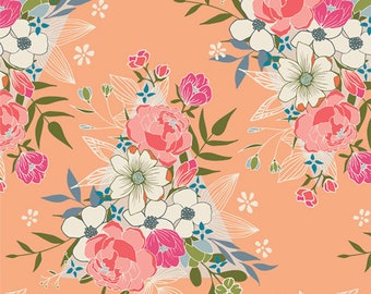 Flowerong Hope Coral Floral Quilt Fabric by Maureen Cracknell - Art Gallery Fabrics