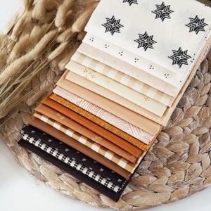 Caramel Delight Curated Fat Quarter or Half Yard Bundle featuring rich Carmel, Creams and Mocha premium Art Gallery quilt fabrics