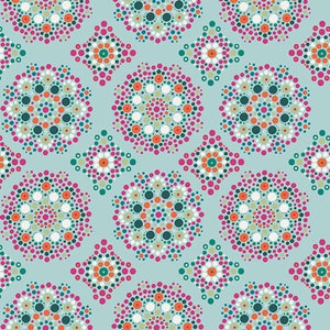 Mandala Drops Iris  Art Gallery Fabrics Teal Mint and Pink Modern Quilt Fabric | End of Bolt | Destash