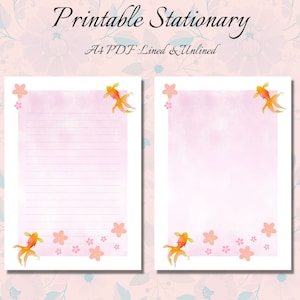 Papel de carta para impressão, Papel de carta para impressão, Papel de carta, Peixe dourado, Peixe, Sakura, Flores de cerejeira