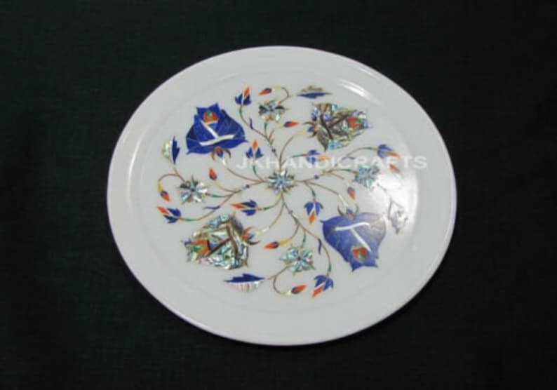 Marble Plate Mughal Inlay Work Pietra Dura Handmade Crafts Home Decor and Gift