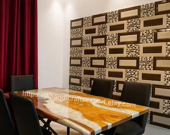 Mesa de comedor River de nogal epoxi artesanal – Escritorio de resina de borde natural