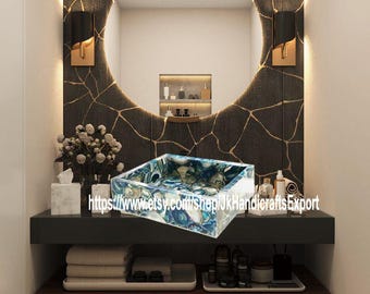 Rectangular Agate Sink – Crafted Handmade Bathroom Vanity, Perfect for Modern Decor or Office Spaces, Elegant Gift Idea