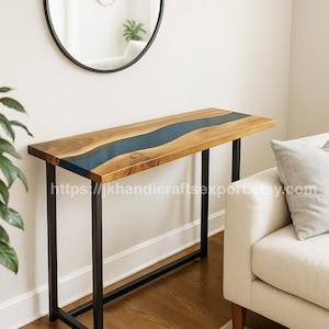 Solid Black Epoxy Resin Console Table – Handmade Living Room & Hallway Decor, Custom Orders, Housewarming Gift