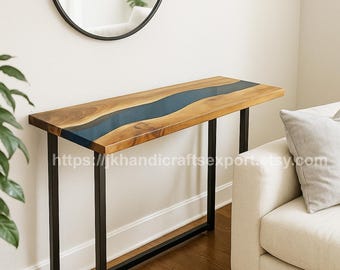 Solid Black Epoxy Resin Console Table – Handmade Living Room & Hallway Decor, Custom Orders, Housewarming Gift