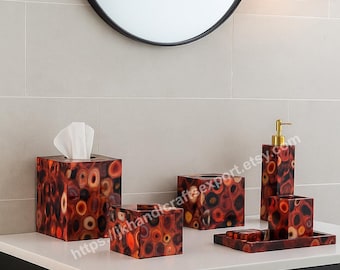 Red Agate Bathroom Set, Handmade Natural Stone Accessories