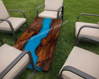 Handmade Live Edge Walnut Epoxy Resin Table - River Design