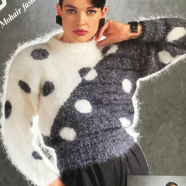 Vintage 1980s ladies mohair polka dot jumper knitting pattern 30-42" PDF instant download
