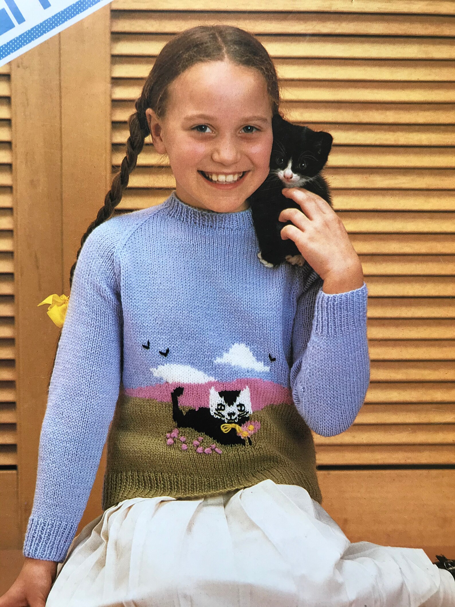 Wendy 2001 Double Knitting Pattern Girls Intarsia Cat Picture Etsy