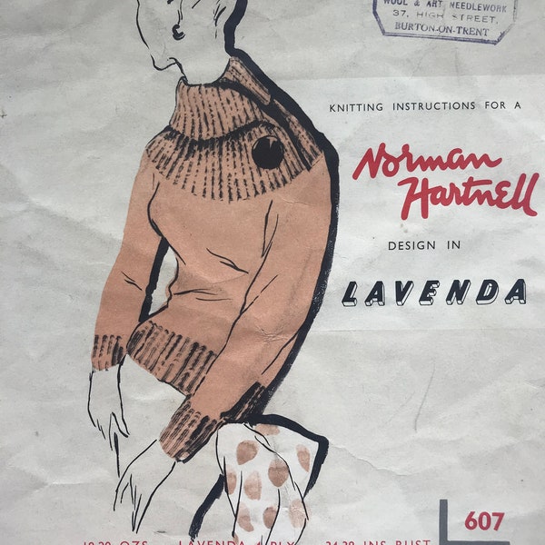 Norman Hartnell design in Lavenda 1950s vintage ladies jumper knitting pattern PDF Download