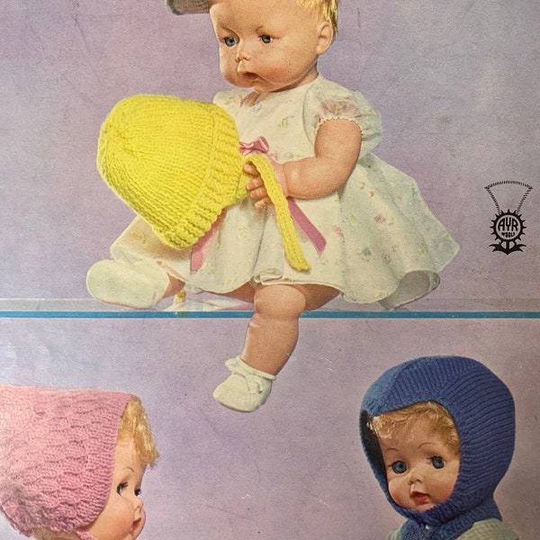 Vintage Templetons 1263 DK knitting pattern for baby bonnets 4 styles (small and large)