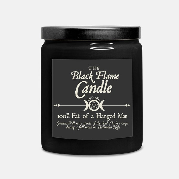 Black Flame Candle- 8 oz. Coconut Wax, Cotton Wick, Ceramic Candle- Hocus Pocus Inspired Hanged Man Fat, Virgin, Halloween Witchy Aesthetic