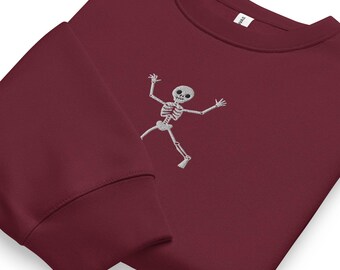 Embroidered Dancing Skeleton Happy Skull Halloween Oversized Heavyweight Sweatshirt