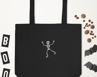 Embroidered Dancing Skeleton Happy Skull Halloween Eco Tote Bag Gift